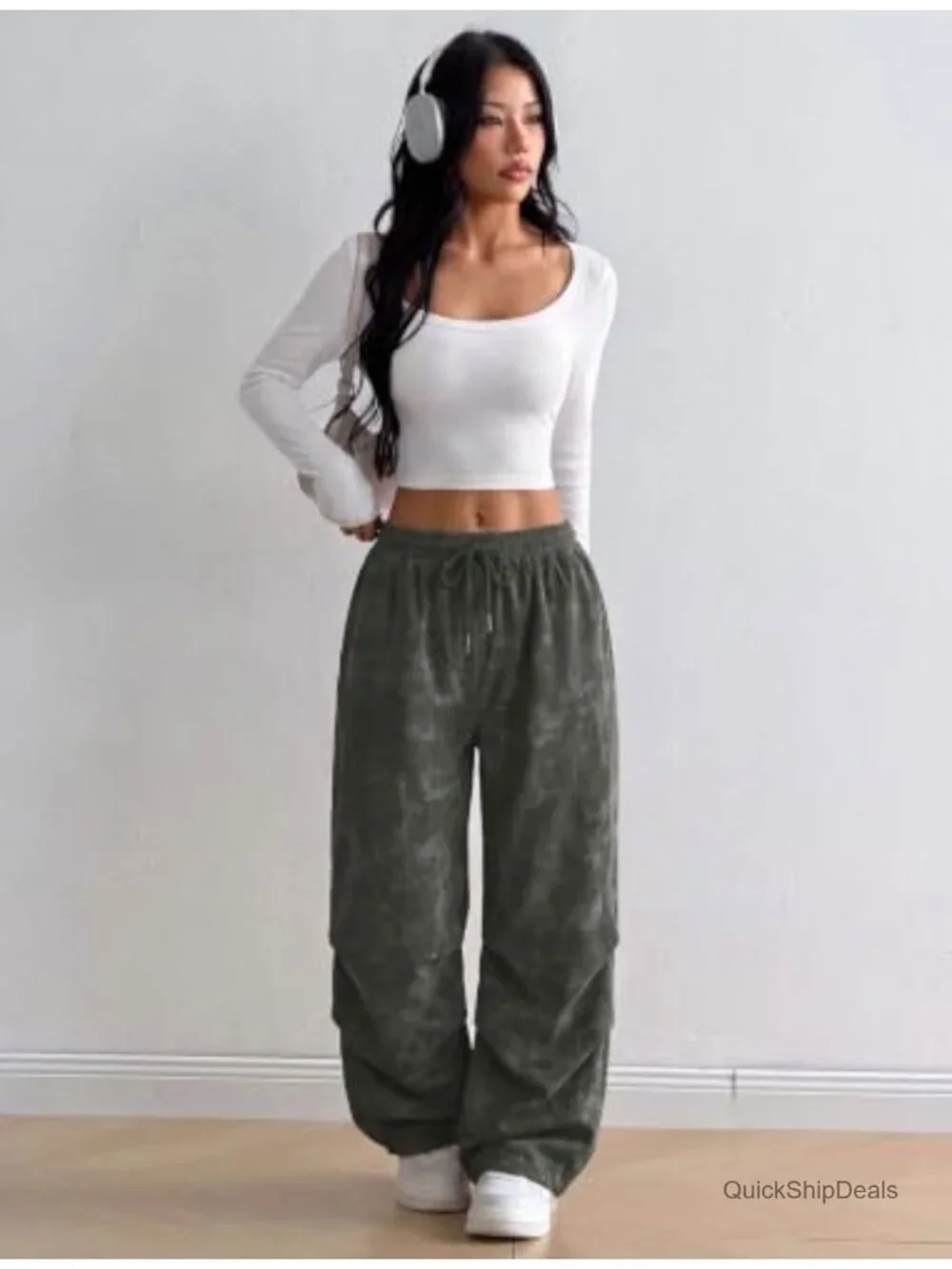 Retro Wide Leg Corduroy Pants with Pockets